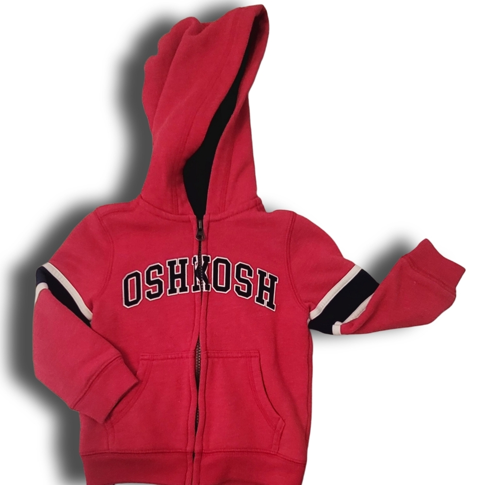 OshKosh B'Gosh Toddler Boy Zip-Up Red & Navy Blue Hoodie SZ 2T